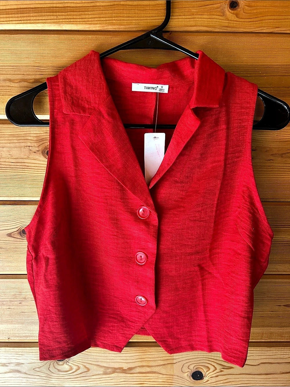 Timing Sleeveless Button-Front Vest in Red NWT